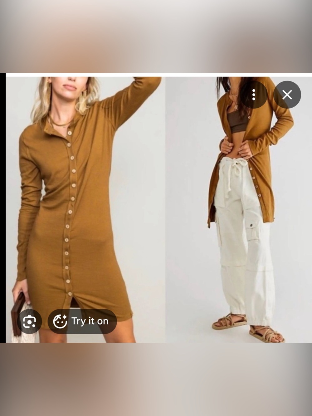 We The Free GIA Button-Front Midi Dress in Camel Brown Euc size small